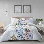 Style Quarters 3PCS King Duvet Cover Set 100% Cotton Duvet Cover with White Leafy Silhouettes Cotton Duvet Cover King Size Machine Washable Includes 1 Duvet Cover + 2 Shams (King)