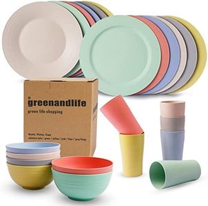 Greenandlife Premium Plastic Dinnerware Sets for 6(24pcs), Unbreakable Microwave Safe Reusable Lightweight Plates and Bowls Sets Cups Dishwasher Safe Dishes for Outdoor Camping, RV