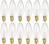 Holiday Joy - Crystal Clear Torpedo Tip Candelabra Replacement Bulbs - Great for Electric Window Candle Lamps - 7W - 120 Volts - E12 (12 Pack)