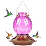 BOLITE 18016-P Hummingbird Feeder, Glass Hummingbird Feeder for Outdoors, Netted Texture Ball Shape Bottle, 18 Ounces, Lavender