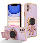 RALEAVO Compatible with iPhone 11 (6.1") Case with Cute Astronaut Kickstand Design Shockproof Plating Phone Case for iPhone 11-Purple