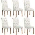 Yaheetech Set of 6 Classic Linen Fabric Dining Chairs Upholstered High Back Kitchen Chairs Soft Padded Seat and Wooden Legs for Home and Restaurants Beige