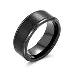 Bling Jewelry Plain Simple Black Matte Couples Titanium Wedding Band Ring for Men for Women Beveled Edge Comfort Fit 8MM