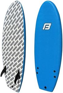 4'10" FUNBOARD Beginner Learning Softboard Surfboard Foam - Includes (2) Fins and a 6’ Foot Leash - Crocodile Skin Top Surface for Grip. Kids and Teenagers Blue