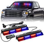 XRIDONSEN Emergency Strobe Dash Police Lights Safety Flashing Warning Hazard Interior Front/Rear Windshield Deck Split Light Bar w/Suction Cups for Vehicles Trucks (2x14 inch, Red Blue)