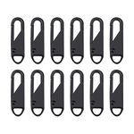 12 Pcs Metal Zipper Pull Replacement with Safety Buckle, Zipper Tab Pullers Zipper Handle Sliders Zipper Gripper Mend Fixer Repair Kit for Backpack Suitcases Bag Coat Boots (Black)