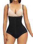 YIANNA Fajas Colombianas Postparto Shapewear for Women Tummy Control High Compression Body Shaper with Hook Crotch,YA7273-Black-XS