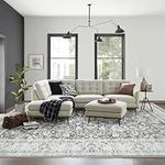 Area Rug Living Room Rugs-Deerly Vintage Floral Medallion Boho Oriental Non-Slip Low Pile Machine Washable Area Rug for Bedroom Dining Room Bathroom Office Laundry Room(Grey 9x12FT)