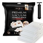 GENIE SPACE Vacuum Storage Bags - Variety Pack of 6 | 2 Extra Large, 2 Large & 2 Medium | Premium Strong, Airtight & Reusable Space Saving Vacuum Bags for Clothes & Bedding | Includes Travel Pump