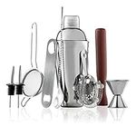 FineDine 10-Piece Cocktail Shaker Set With Travel Bag - Stainless Steel Shaker Set Bartender Kit - Mixology Bartender Kit - Strainer, Muddler, Jigger, Bar Spoon, Bottle Opener, Pour Spouts - Bar Set