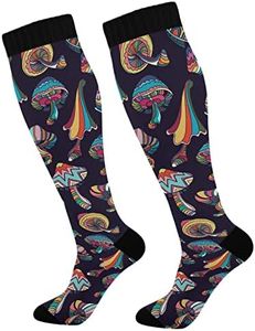 Wusikd Green Grapes Compression Socks for Women and Men Circulation Long Socks for Athletic Running 1, Colorful Mushroom, Medium