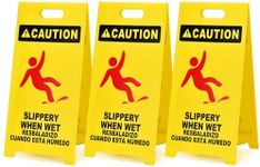 MATTHEW CLEANING 25'' Industrial Wet Floor Sign 3 Pack 2-Sided Durable Corrugated Plastic Birght Yellow Multilingual Warning Signs Commercial Caution Wet Fold-out Floor Signs For Indoors