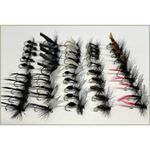 50 BARBLESS Dry Black Trout Flies. 10 Varieties, mixed size 12 to 16, summer dry trout flies