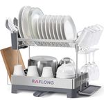 Raflong Dish Drying Rack, 2 Tier Large Capacity Dish Drainers, Rustproof Stainless Steel with Drainboard, Storage Space Saver, Cup & Utensil Holder for Kitchen Counter Over The Sink, Silver.