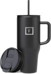 IRON °FLASK Co-Pilot 32 oz Insulated Tumbler with Straw & Flip Cap Lids - Cup Holder Bottle for Hot or Cold Drink - Leak-Proof, Double Walled - Water, Coffee Portable Travel Mug - Midnight Black