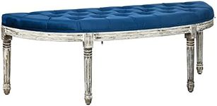 HOMCOM Vintage Semi-Circle End of Bed Bench, Upholstered Bedroom Entryway Bench with Tufted Velvet-Touch Fabric with Rubberwood Legs, Blue