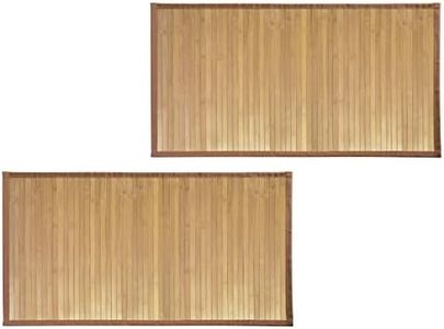 mDesign Bamboo Rectangular Spa Bath Mat Rug with Fabric Trim - Water Resistant - for Bathroom Vanity, Bathtub/Shower, Entryway - Environmentally Friendly, 21" x 34" - 2 Pack - Natural Wood Finish
