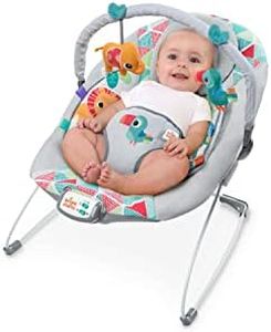 Bright Starts Baby Bouncer Soothing Vibrations Infant Seat - Taggies, Music, Removable -Toy Bar, 0-6 Months Up to 20 lbs (Toucan Tango)