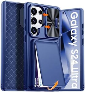 BSNRM for Samsung Galaxy S24 Ultra Case Wallet with RFID Blocking, Card Holder, Slide Camera Lens Cover, Silicone Edge Raised, Rugged Heavy Duty Phone Cover Case for Galaxy S24 Ultra, 2024, Sapphire