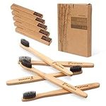 MATANA - 5 Organic Bamboo Kids Toothbrushes - Charcoal Infused Soft Bristles, Natural Eco-friendly Wooden Handle Children's Toothbrush