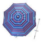 Tommy Bahama 7 ft Fiberglass Beach Umbrella for Sand with Integrated Anchor, Stripe 965, 5 UK, No Table | Telescopic Pole