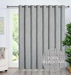 GRALI Textured Blackout Extra Wide Patio Door Panel, Thermal Insulated Curtain for Sliding Glass Door, Thick Textured Linen Look Curtain (1 Panel,100 x 84, Light Grey) …