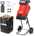 EWORK Electric Wood Chipper, 15-Amp Chipper Shredder with 1.77" Cutting Diameter and 15:1 Reduction Rate, Mulcher Chipper Shredder Includes 2 Extra Blades for Branches, Leaves, Twigs and Yard Waste
