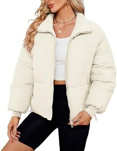 CULACCINO Womens Puffer Jacket Long Sleeve Zip Quilted lightweight Puffer Jacket Womens Winter Puffer Coats, Beige, Medium