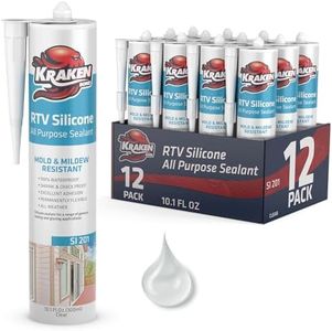 Kraken Bond Clear Silicone Sealant Waterproof% 100-10 fl oz Cartridge - RTV Silicone Caulk Kitchen and Bathroom, All Purpose, Window Caulking Sealant Outdoor, RV, Exterior Use Silicon - 12 Pack