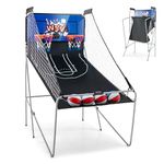 Maxmass Kids Basketball Arcade Game, Folding Dual Shot Basketball Game with 8 Modes, 4 Basketballs, LED Scoreboard & Sound Effect, Electronic Basketball Shooting Machine for Indoor Outdoor (Blue)