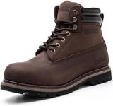 SAFETY LOONG Men's Work Boots Steel Toe 6 Inch Non Slip Rubber Sole Comfortable Leather Goodyear Welt Waterproof Construction Safety Boots 12