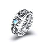 POPLYKE Sterling Silver Anxiety Spinner Rings Moonstone Moon And Star Ring Rotatable Mood Rings for Women Relieve Stress Gift(6 Size)