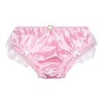 Satini Frilly Sissy Soft Lace Knickers Briefs Satin Panties (Baby Pink - White, XL)