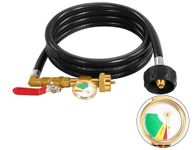 36"/3FT Propane Refill Adapter Hose with Pressure Gauge，Propane Regulator with On/Off Control Valve，350PSI High Pressure Camping Grill (QCC/Type 1 Inlet) 1LB Propane Tank Adapter Connector (3FT)