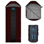 Hacer HC-1500 3in1 Camping Sleeping Bag Open Comforter & Mattress +2 Degree Winter 210T Polyester Lining Hiking Trekking Bags for Baby, Adults Men & Women (7ft, Maroon & Grey, 2°C to +5°C, 1.6kg)