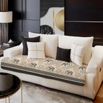 Decorian Premium Soft Quilted Velvet Sofa Cover Mat, Sofa Seat Runner for Couch (5 (3+2) Seater, Elephant)