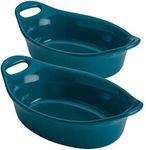 Rachael Ray Solid Glaze Ceramics Au Gratin Bakeware/Baker Set, Oval - 2 Piece, Teal