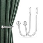 Curtain Holdbacks, 2pcs Curtains Holder Wall Mounted Drapery Tiebacks Retro Window Hook for Home Decor, Silver