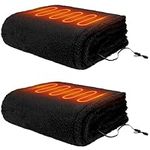 Tujoe 2 Pcs Heated Blanket, USB Electric Battery Operated Winter Car Blanket, 55'' x 31.5'' Portable Travel Throw Blanket, 3 Heating Level, 2-10 Hour Setting, Battery Not Included (Black)