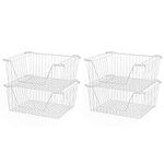 SANNO Stackable Wire Baskets for Organizing Pantry Storage and Organization Metal Bins Fruit Vegetable Organization Pantry Cabinet Metal Bin for Kitchen Counter Bathroom Shelves Storage,White,4