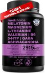 12-in-1 Melatonin Capsules - Melatonin 5mg Natural Sleep Aids for Adults - Magnesium Glycinate 500mg, Ashwagandha, L Theanine, Valerian Root, GABA, 5-HTP, Sleep Supplement for Adults, Pack of 1