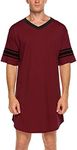 Ekouaer Men's Nightshirt Comfy Nightwear V Neck Short Sleeve Soft Loose Pajama Sleep Shirt(Wine Red,XXL)