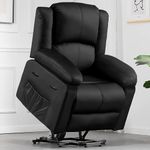 COMHOMA Power Lift Recliner Chairs for Elderly Big Heated Massage Recliner Sofa PU Leather with Infinite Position 2 Side Pockets and Cup Holders (Black)