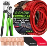 GearIT 4 Gauge CCA Ground Wire (25FT Each - Black and Red) All-in-One Kit: Crimping Tool, Cutter, 15 Lugs, and 20 Heat Shrink Wrap