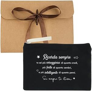 BETESSIN Borsa Amicizia Mini Pochette Buste Kraft Scritta Ricorda sempre Tu sei più coraggiosa Regalo Amica Compleanno Laurea Natale Pensione Donna Borsa Trucchi Costumi
