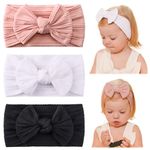 jollybows 3PCS Baby Girl Headband Bows Nylon Head Wraps Newborn Hairbands Infant Toddler Hair Bow - Black White Pink