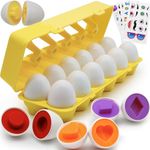 Wanonoo Matching Eggs for Toddlers, 12 PCS Colour Sorting Toys for Toddlers Montessori Toys Shape Sorter Sensory Gifts for 1 2 3 Year Old Girl Boy, Fine Motor Skill Learning Toys for Toddler Age 1-2