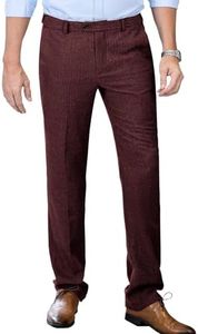 Men's Tweed Pants Herringbone Thick Wool Pleated Front Dress Suit Vintage Trousers (Burgundy, 42W x 32L)
