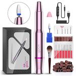 Xoali Electric Nail Files 25000RPM, Professional Nail Drill 12 in 1, Speed-Adjustable Efile Kit with Ceramic Bit for Nail Drill, Manicure and Pedicure Tools for Nail Art DIY, Home or Salon Use (Pink)