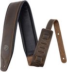 BestSounds Guitar Strap Leather 3 Inch Wide Full Grain Padded Soft Leather Strap for Acoustic, Electric and Bass Guitars, Whiskey Brown, Regular